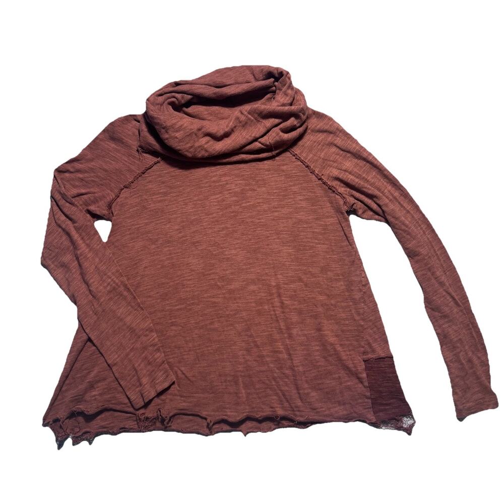 FP Beach Free People Heathered Cowl Neck Tunic Shirt Raw Hem Top M Boho